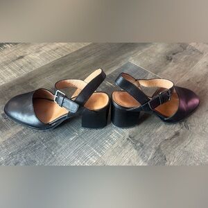 Madewell black leather slingback chunky lugsole heels - 7